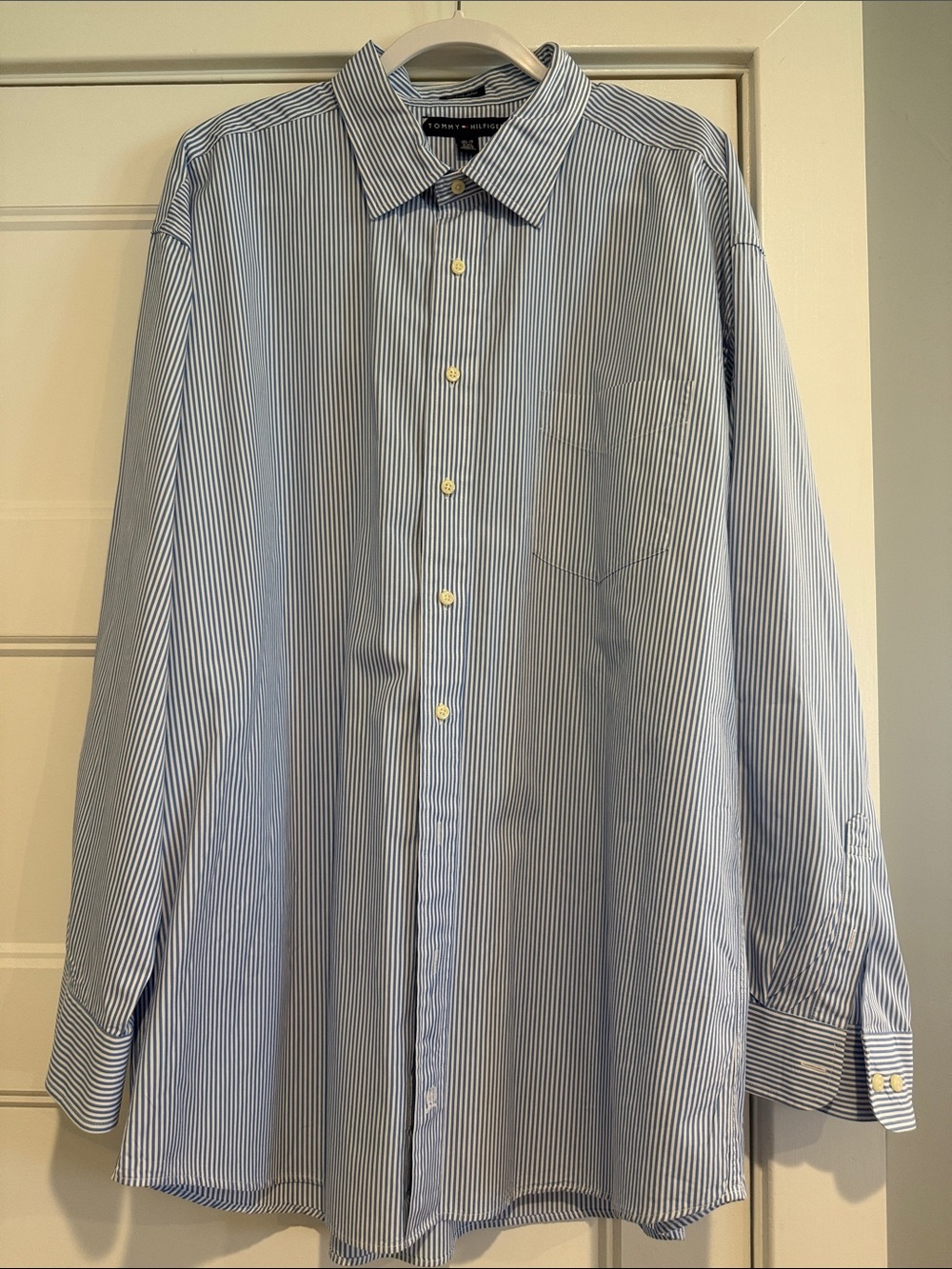 Tommy Hilfiger Light Blue and White Pinstripe Dress Shirt